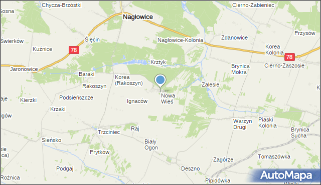 mapa Nowa Wieś, Nowa Wieś gmina Nagłowice na mapie Targeo